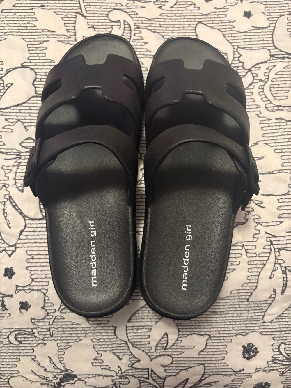 Madden Girl Black Double-Strap Slide Sandals